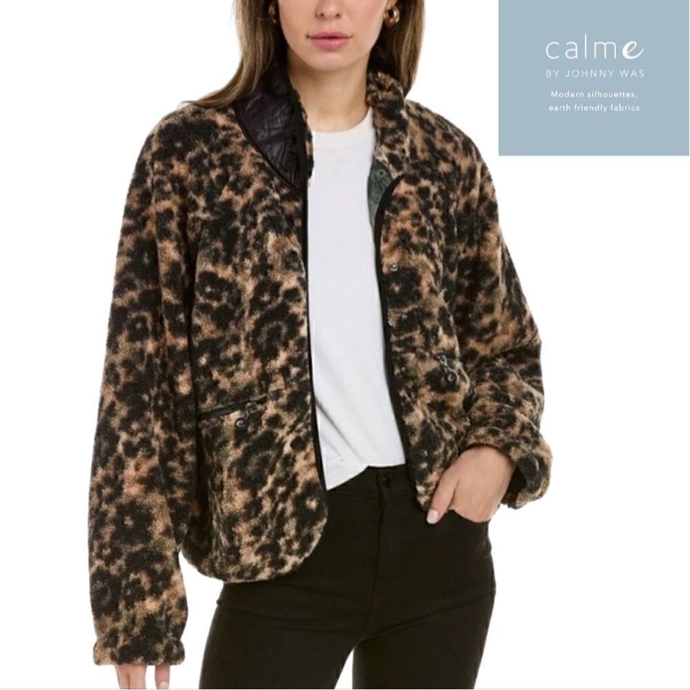 New! Johnny Was Calme Leopard Sherpa Fleece Celestial Astrology Lined Jacket